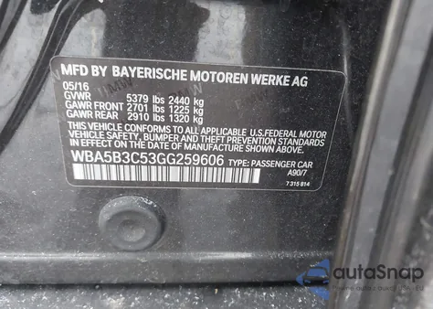 2016 BMW 535I xDrive z USA, uszkodzony, nr VIN WBA5B3C53GG259606